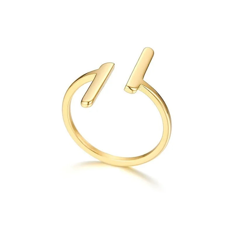 Vnox Minimalist Double T Letter Rings: Gold Tone Stainless Steel Jewelry