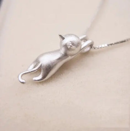 Silver Cat Pendant Necklace Jewelry