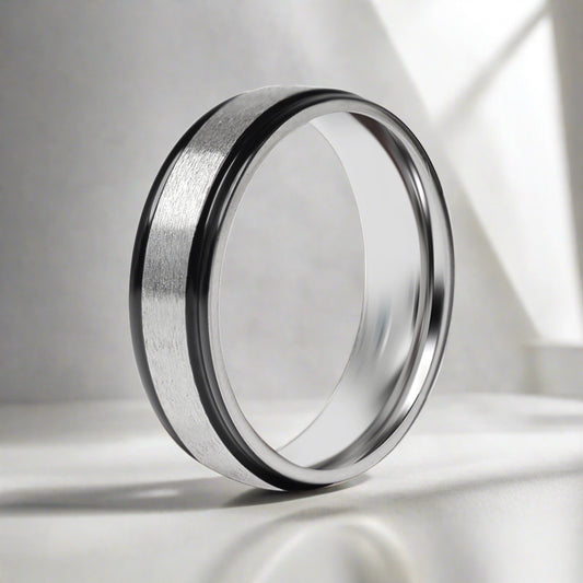 Sophisticated Black Trim Stainless Steel Ring