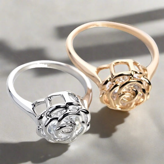 Blooming Rose Ring: 18kt Center Stone