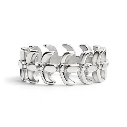 Detailed Spine Stainless Steel Ring