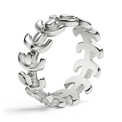 Detailed Spine Stainless Steel Ring