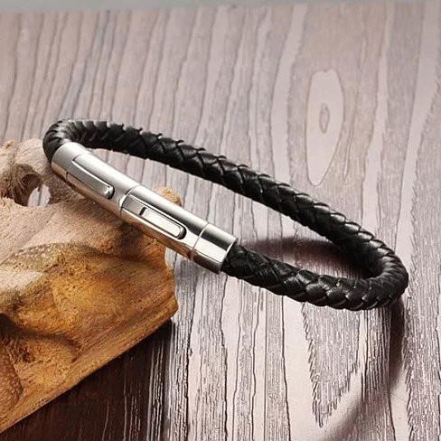 Versatile Genuine Leather Bracelet With Magnetic Closure For Men