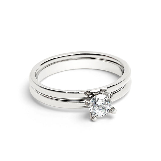 Polished Stainless Steel Double CZ Ring
