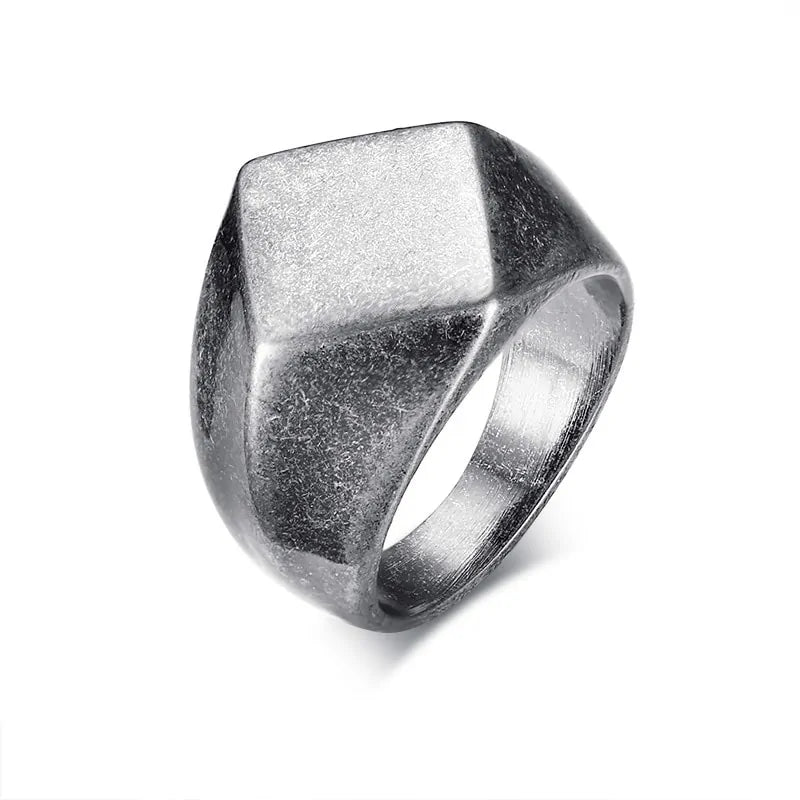 Men's Stainless Steel Oxidation Gray Signet Ring