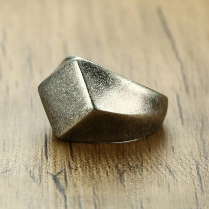 Men's Stainless Steel Oxidation Gray Signet Ring