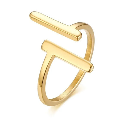 Vnox Minimalist Double T Letter Rings: Gold Tone Stainless Steel Jewelry