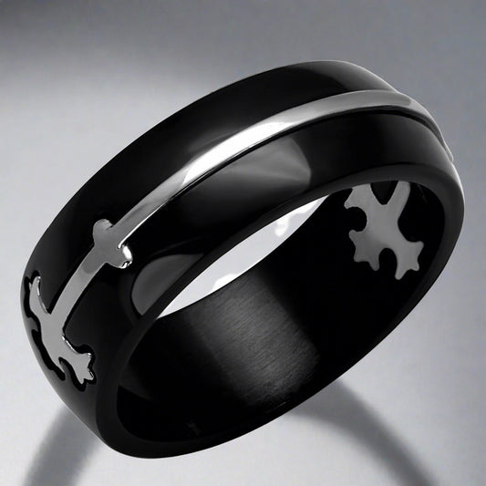 Black & Silver Stainless Steel Ring